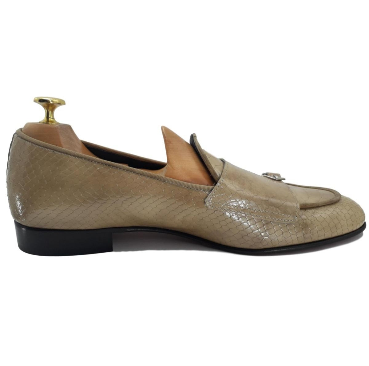 Mocassin à double boucle cuir façon croco beige - Venezia