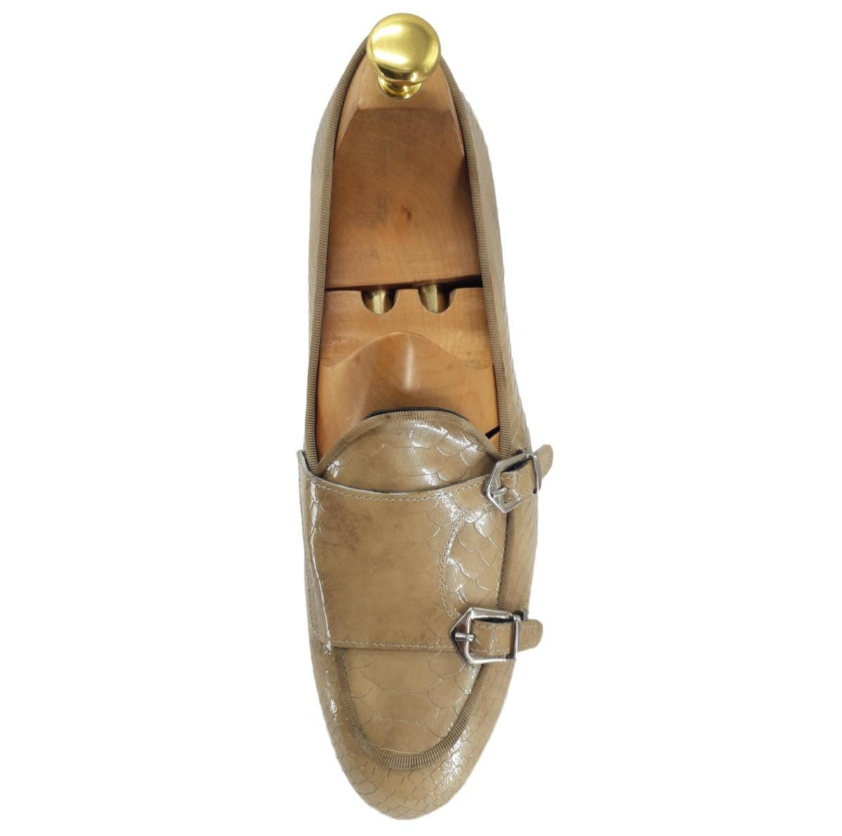 Mocassin à double boucle cuir façon croco beige - Venezia