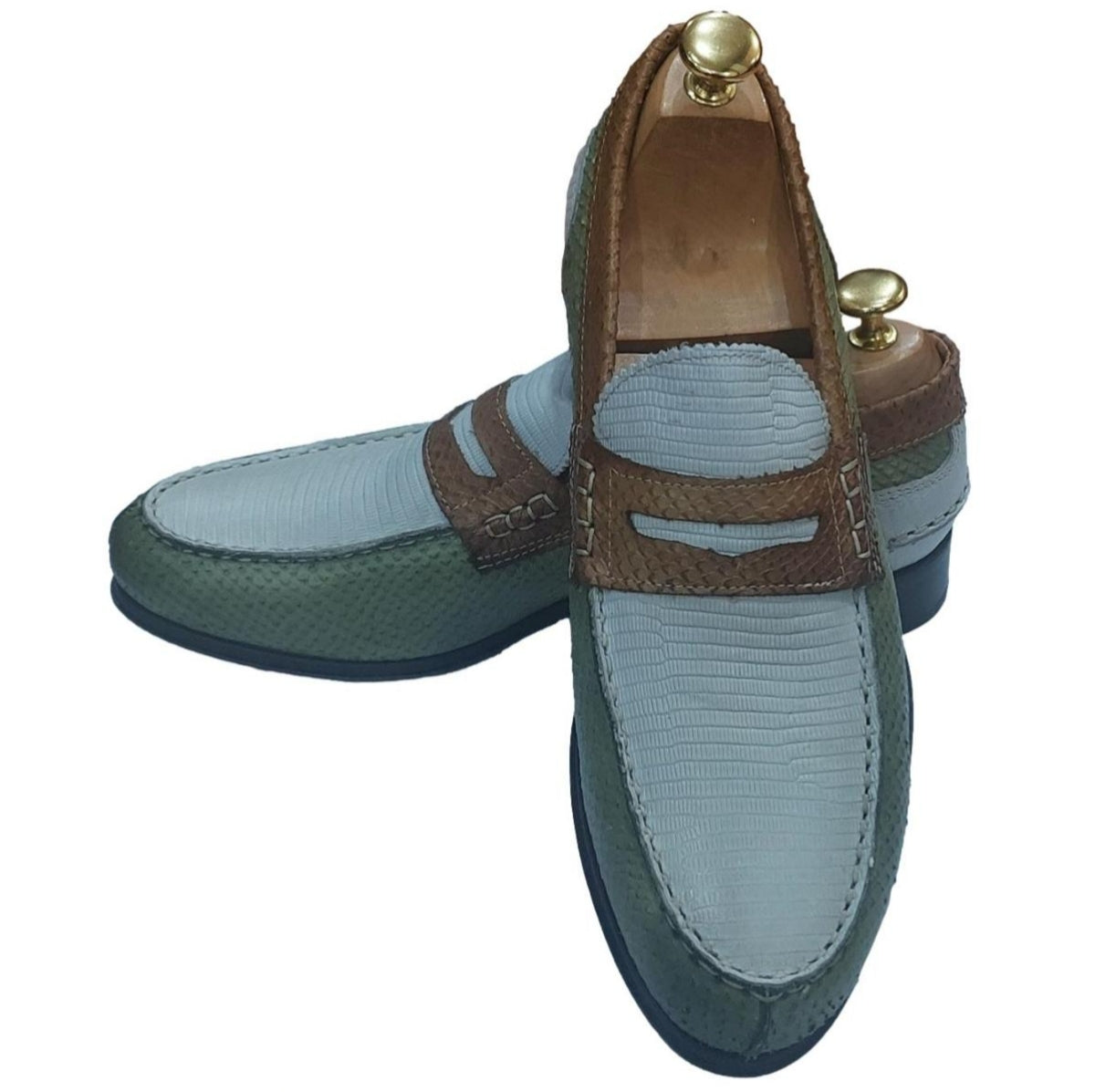 Mocassin tri-colore vert-blanc-marron - College