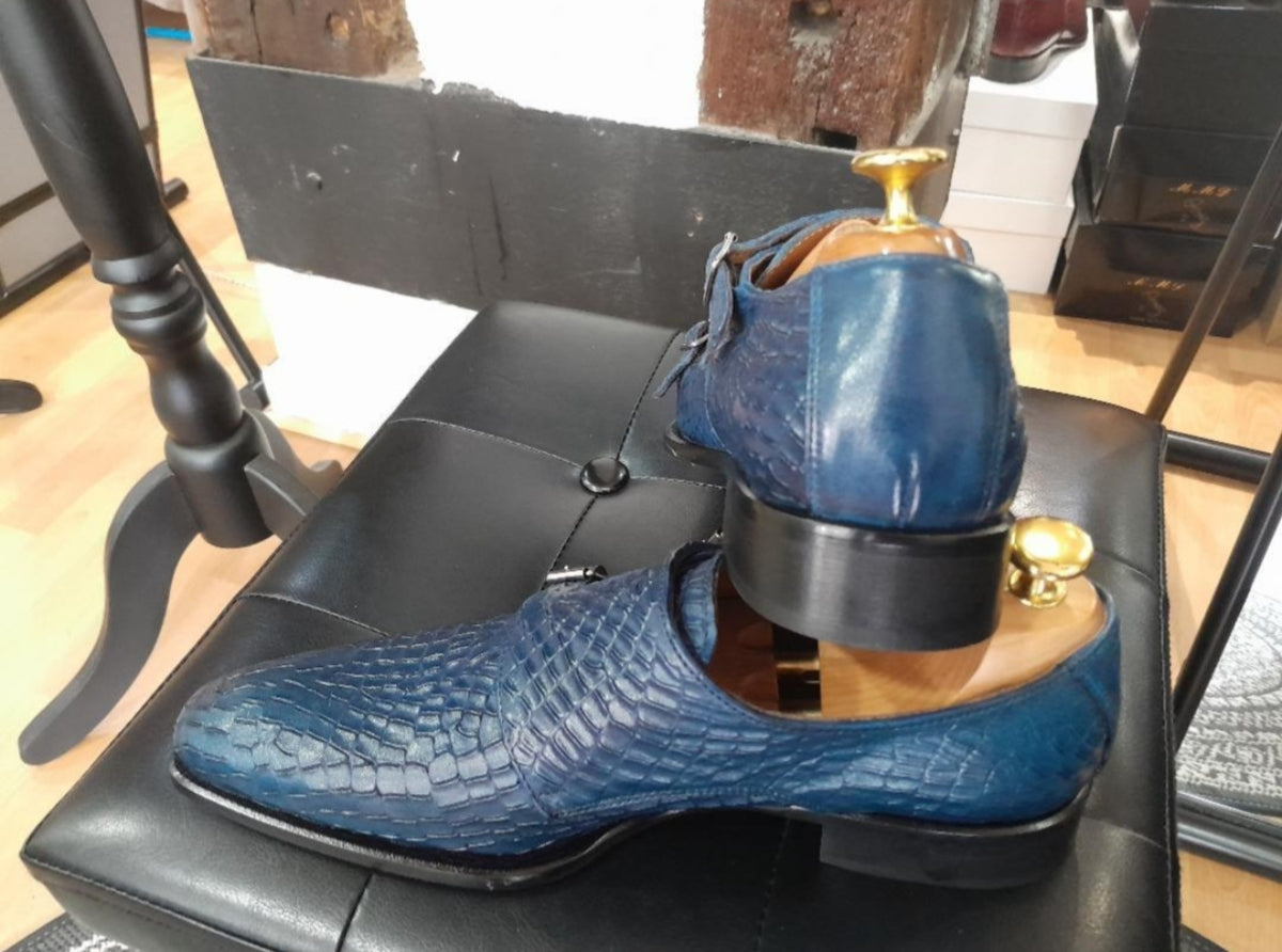 Chaussure derby à double boucle bleu - Rico