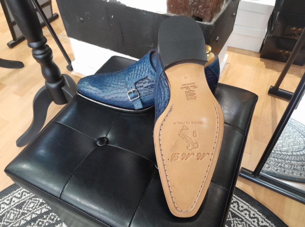 Chaussure derby à double boucle bleu - Rico