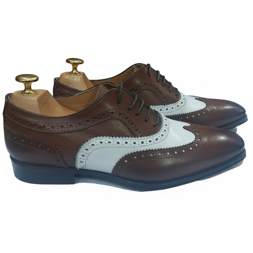 Chaussure derby homme cuir marron et blanc habillée élégante - Miami