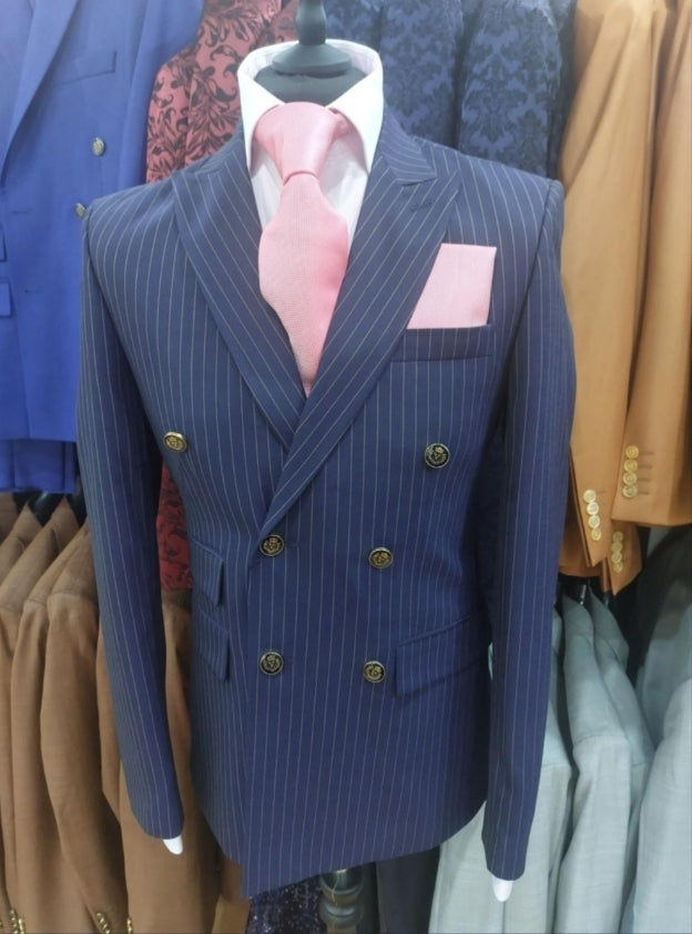 Costume blazer croisé à rayures bleu : Blaise