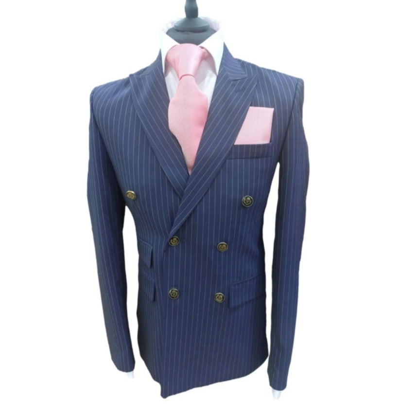 Costume blazer croisé à rayures bleu : Blaise