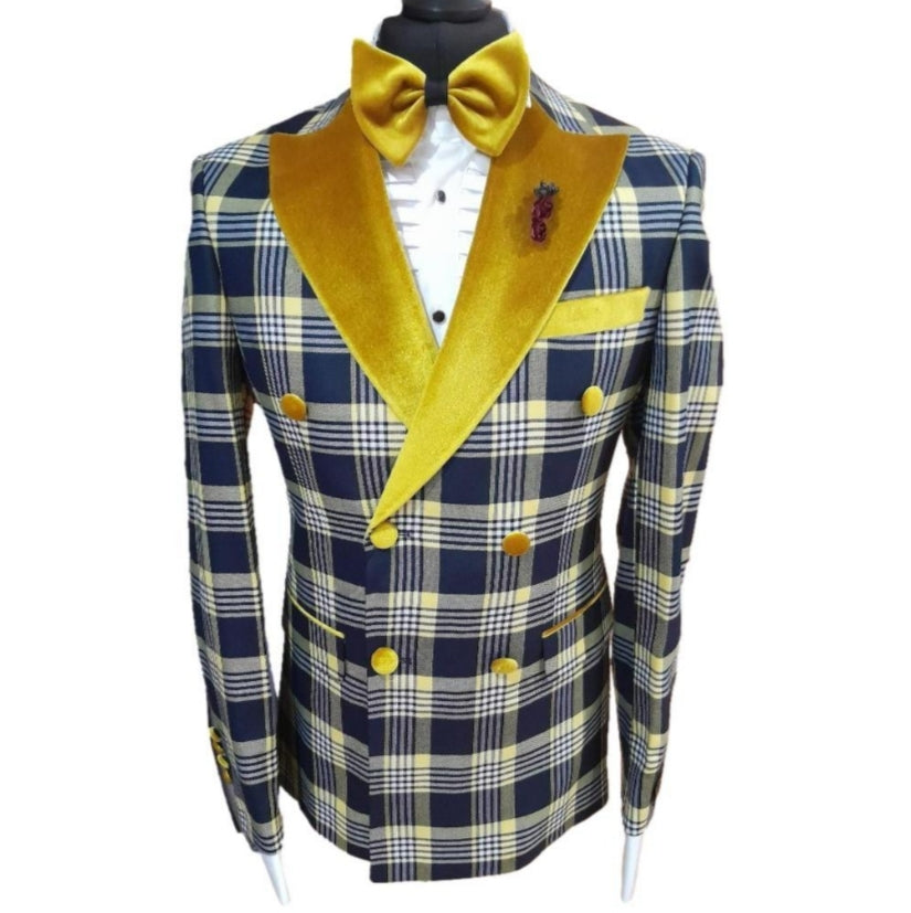 Costume croisé à carreaux bleu et jaune : BARI
