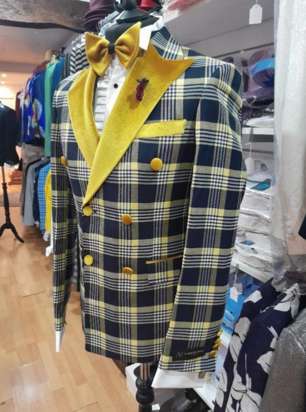Costume croisé à carreaux bleu et jaune : BARI