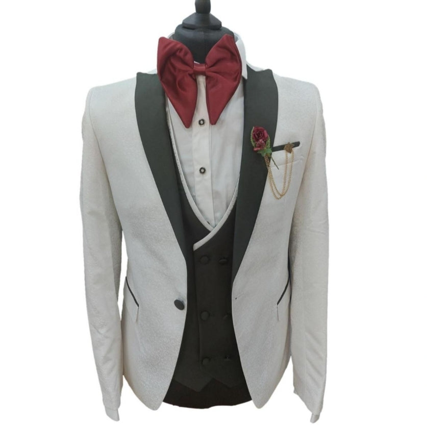 Costume de cérémonie 3 pièces blanc et vert : Oscar