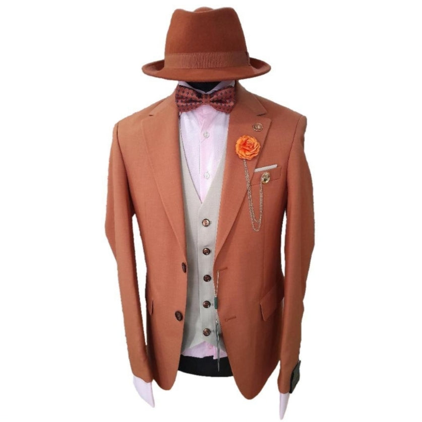 Costume homme 3 pièces marron et beige : Marco