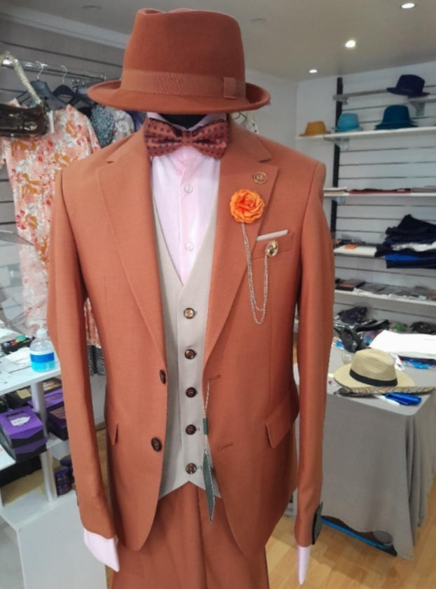 Costume homme 3 pièces marron et beige : Marco