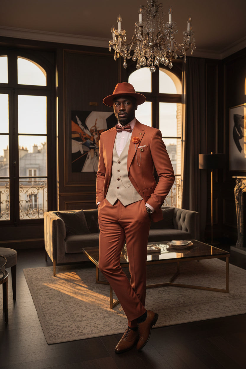 Costume homme 3 pièces marron et beige : Marco