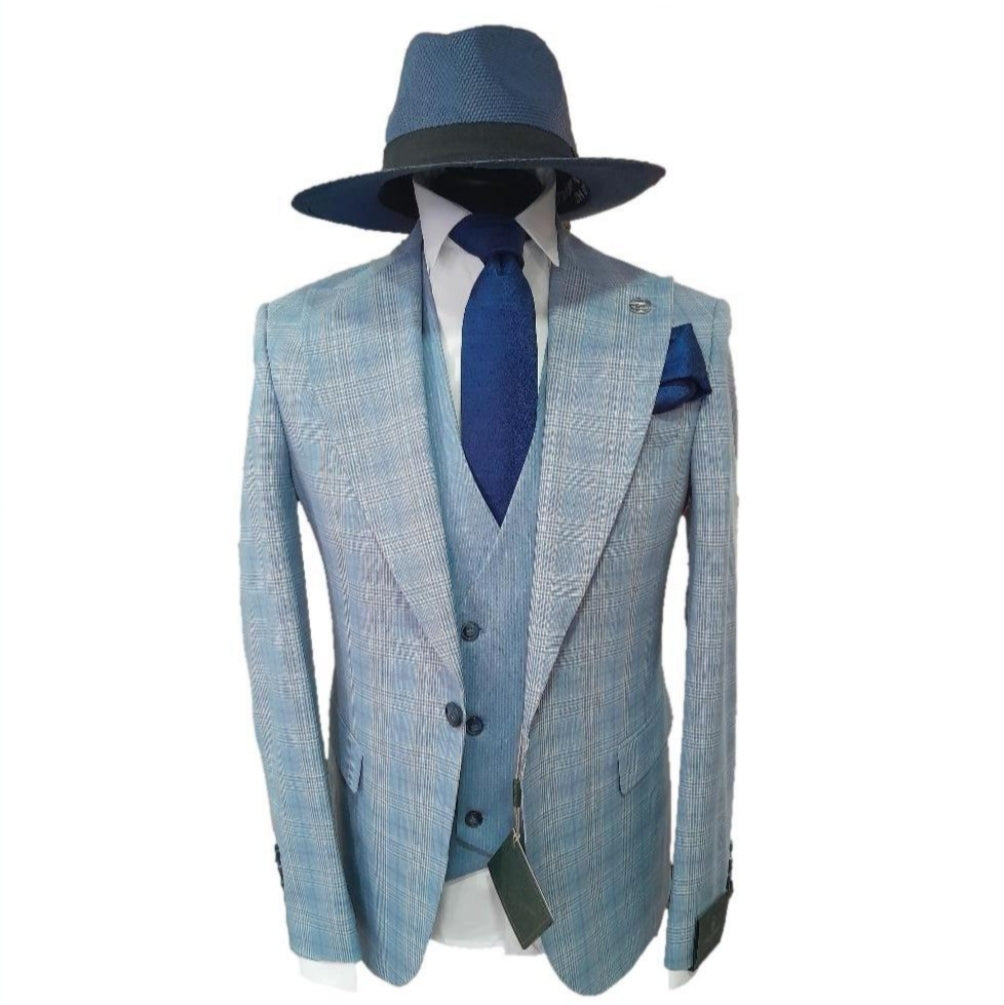 Costume homme à carreaux bleu - Salvatore