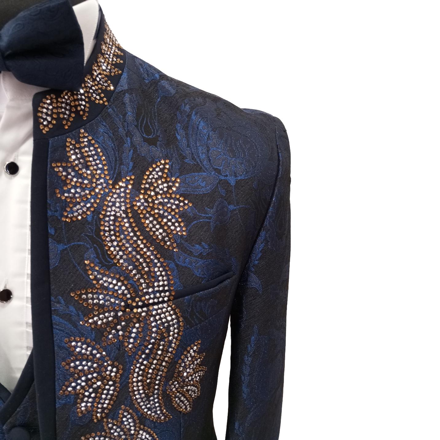 Costume de cérémonie homme 3 pièces bleu de nuit et or - Firenze