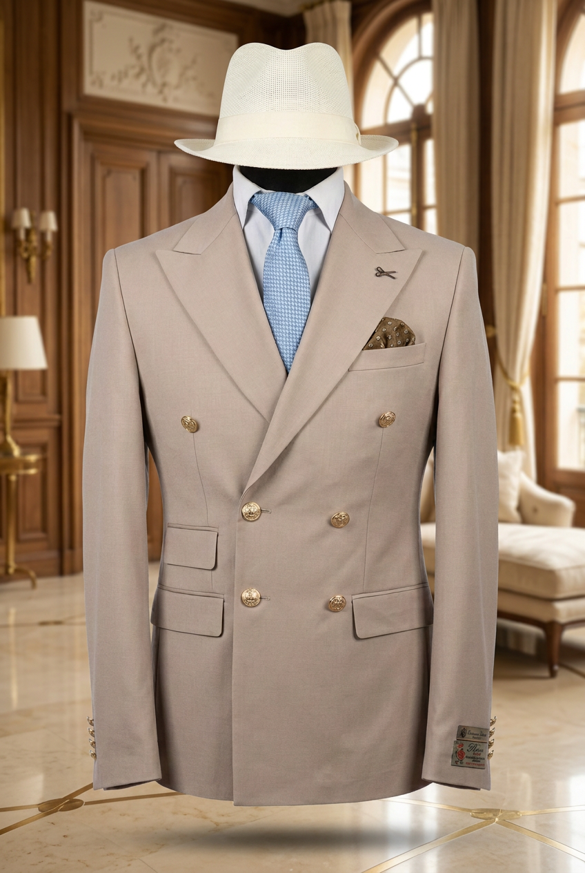 Costume blazer croisé beige clair JOVANI à boutons dorés