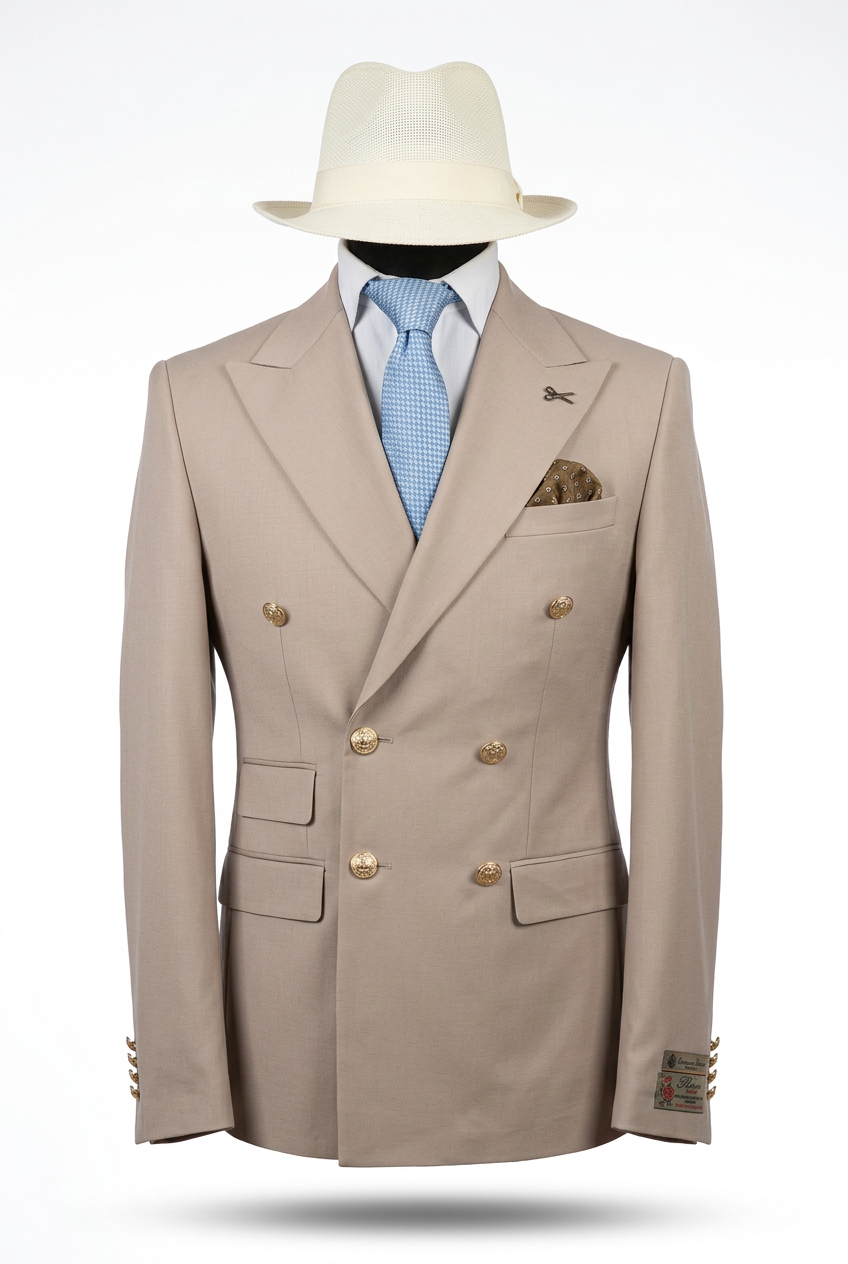 Costume blazer croisé beige clair JOVANI à boutons dorés