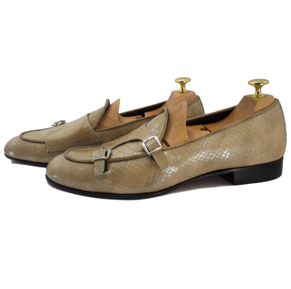 Mocassin à double boucle cuir façon croco beige - Venezia