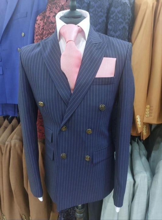 Costume blazer croisé à rayures bleu : Blaise