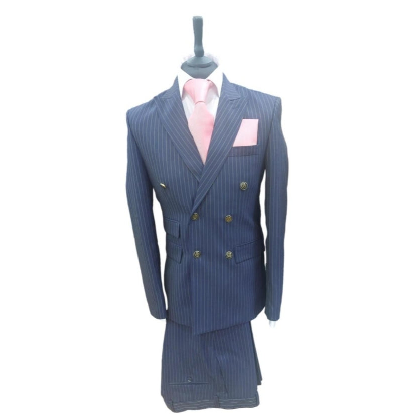 Costume blazer croisé à rayures bleu : Blaise