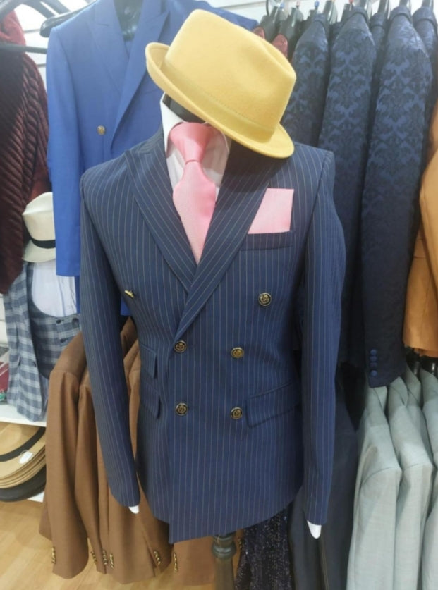 Costume blazer croisé à rayures bleu : Blaise
