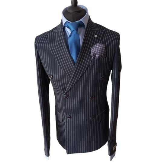 Costume croisé à rayures bleu de nuit : Borsalino