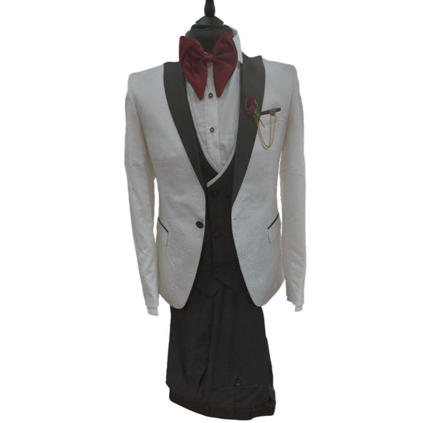 Costume de cérémonie 3 pièces blanc et vert : Oscar