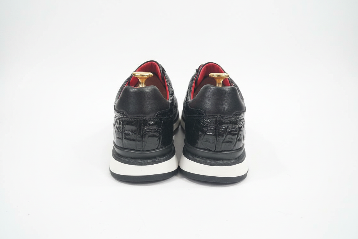 Baskets cuir noir texturé crocodile - vue arrière