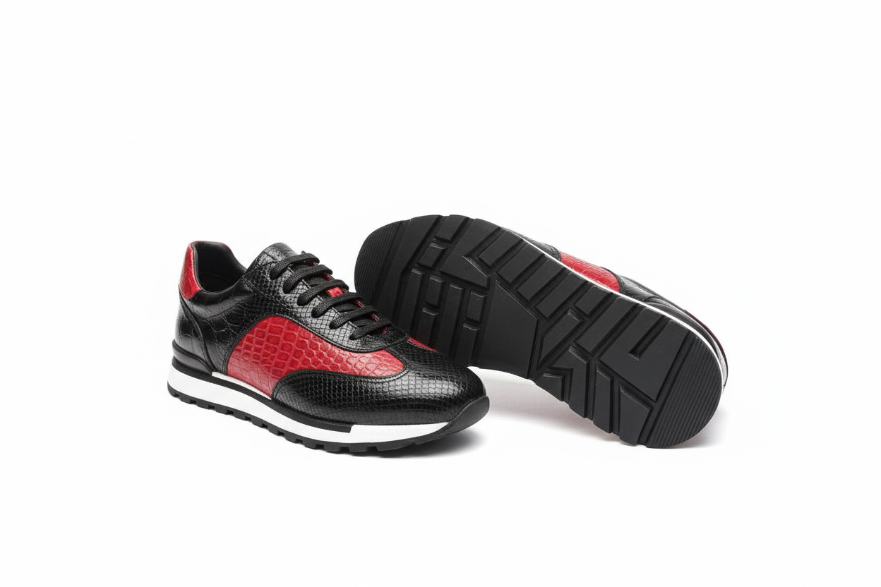 Baskets noir et rouge - vue semelle