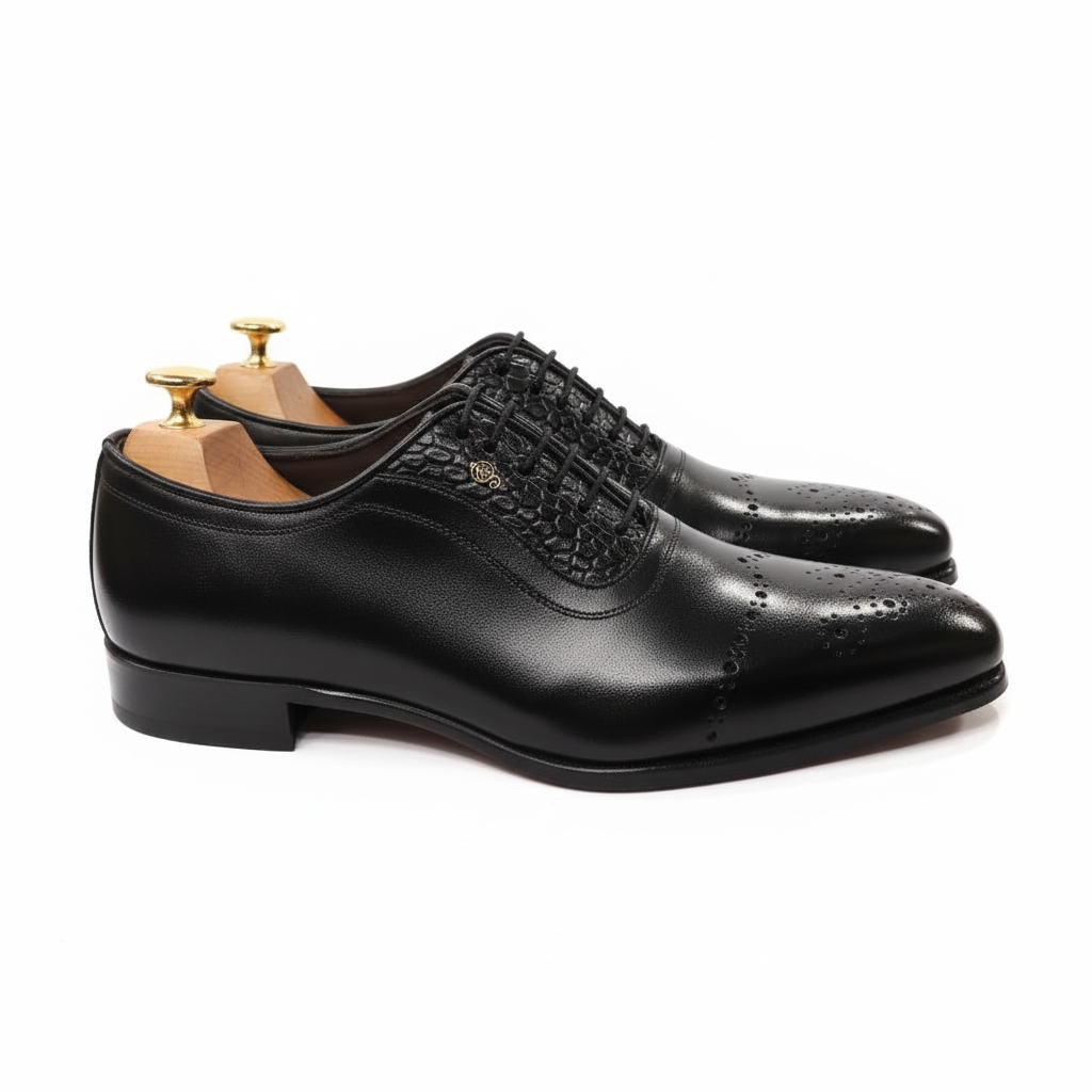 Black leather oxford brogue shoes - side view