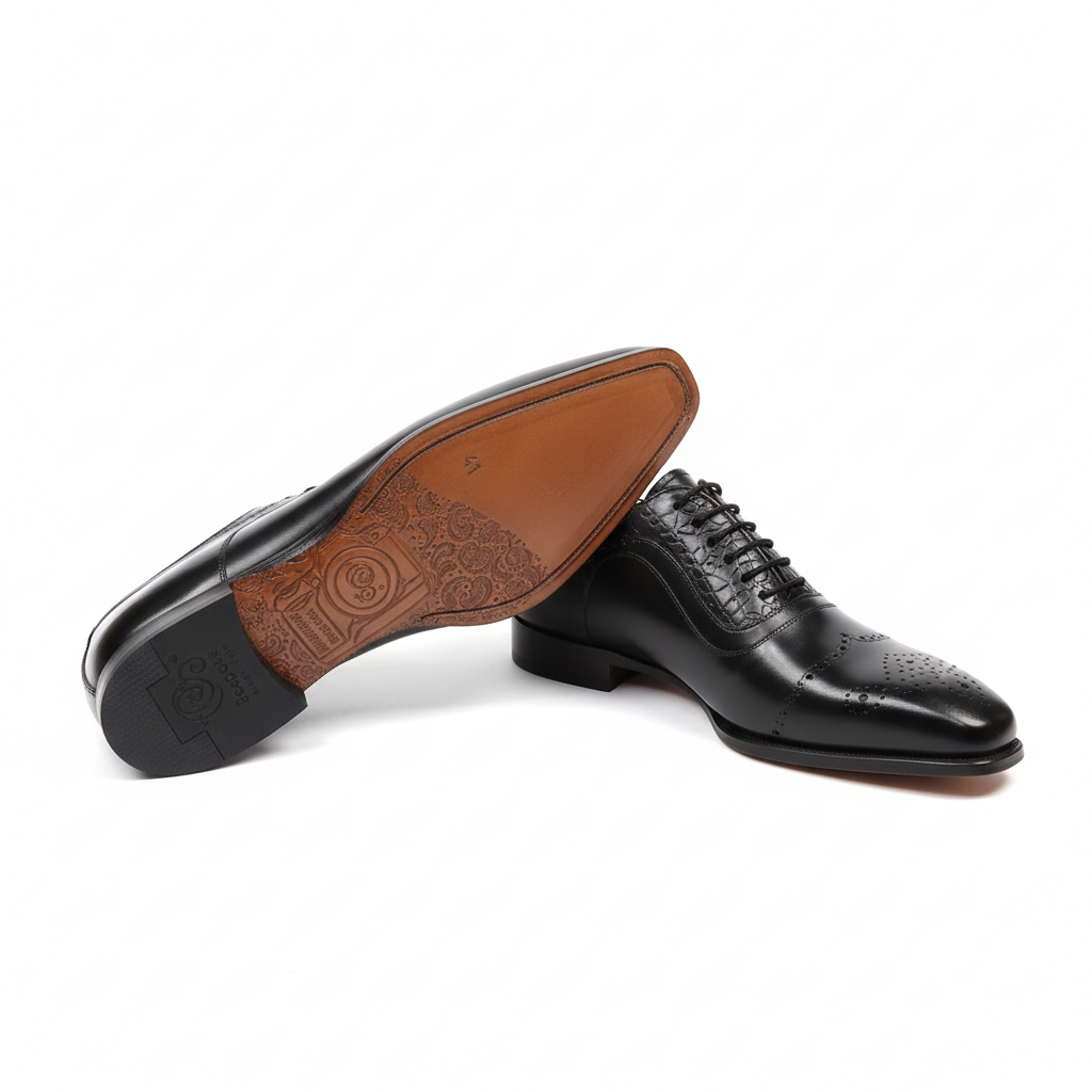 Black leather oxford brogue shoes - sole detail view