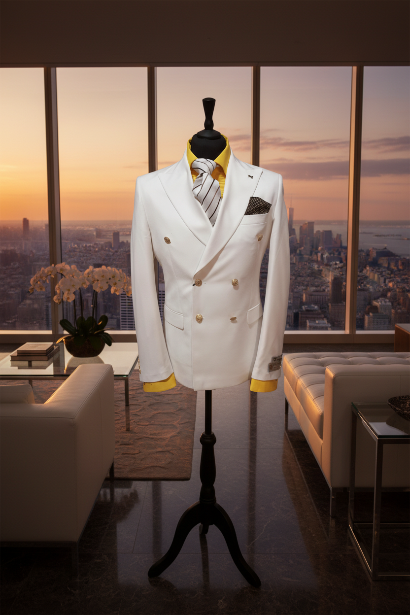 Blazer Blanc Croisé – Penthouse Luxe