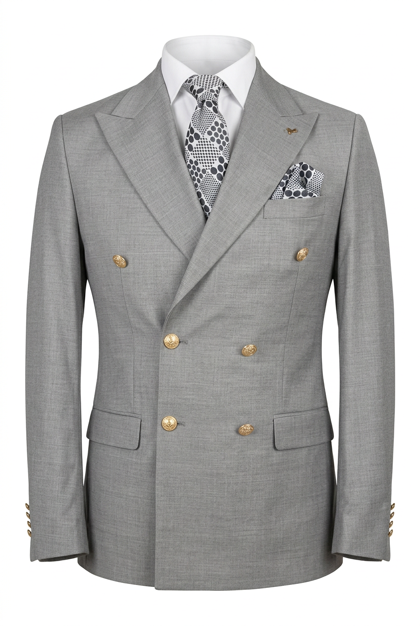 Costume blazer croisé gris clair MARTIN à boutons dorés