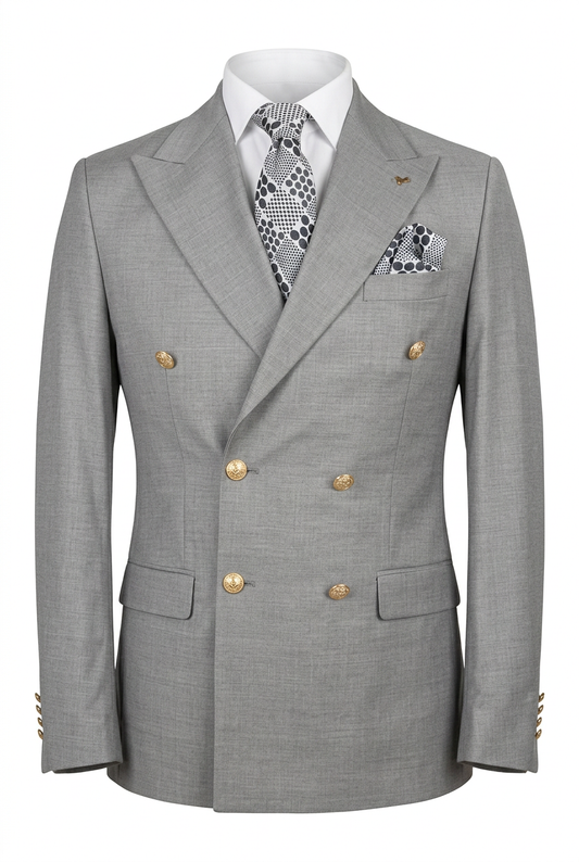 Costume blazer croisé gris clair MARTIN à boutons dorés