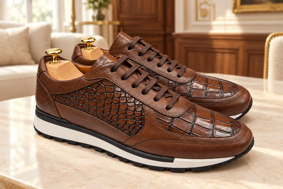 Chaussures marron dans un salon parisien luxueux