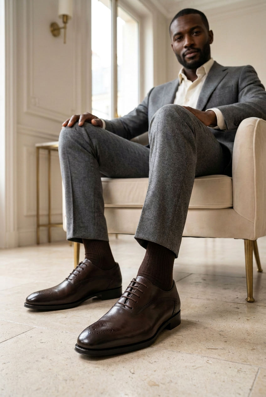 Chaussures portées avec un effet verni légèrement renforcé