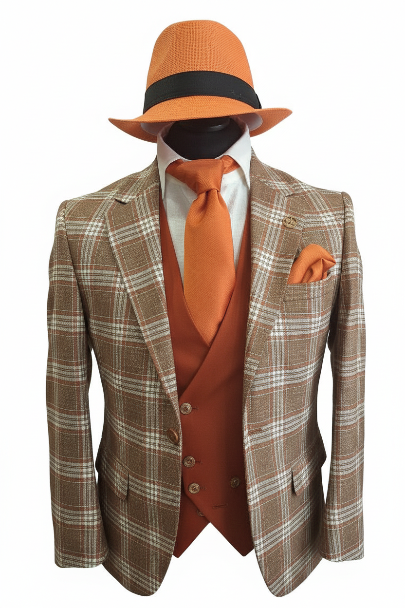 Costume homme 3 pièces marron caramel : Prince de Galles