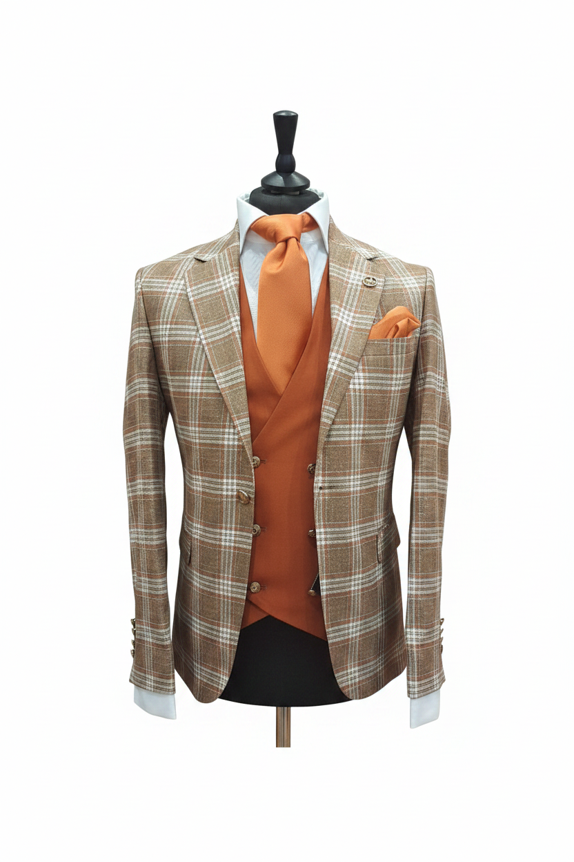 Costume homme 3 pièces marron caramel : Prince de Galles