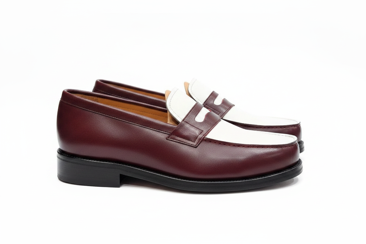 Mocassin bi-color bordeaux et blanc : College