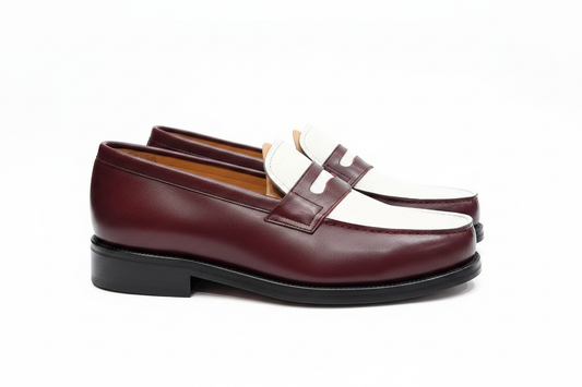 Mocassin bi-color bordeaux et blanc : College