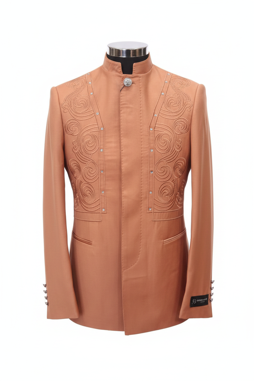 Costume homme à col Mao marron / saumon : Delhi