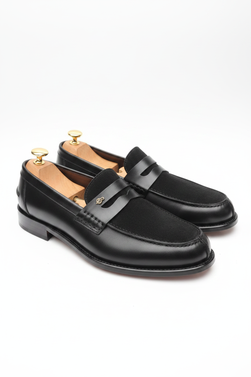 Mocassin bi matière cuir et daim noir : Pasero