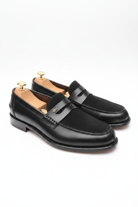 Mocassin bi matière cuir et daim noir : Pasero
