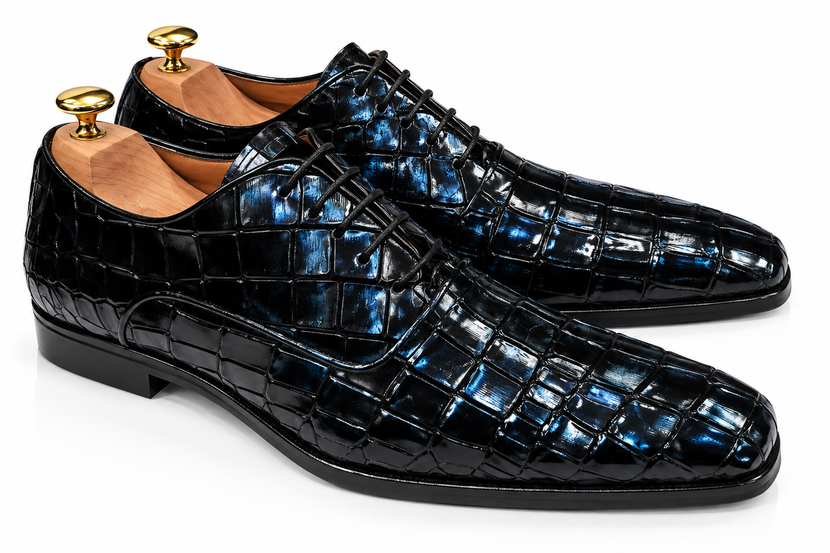 Richelieu cuir façon croco noir : Rolling