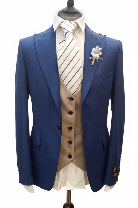 Costume homme 3 pièces bleu et beige : Alto