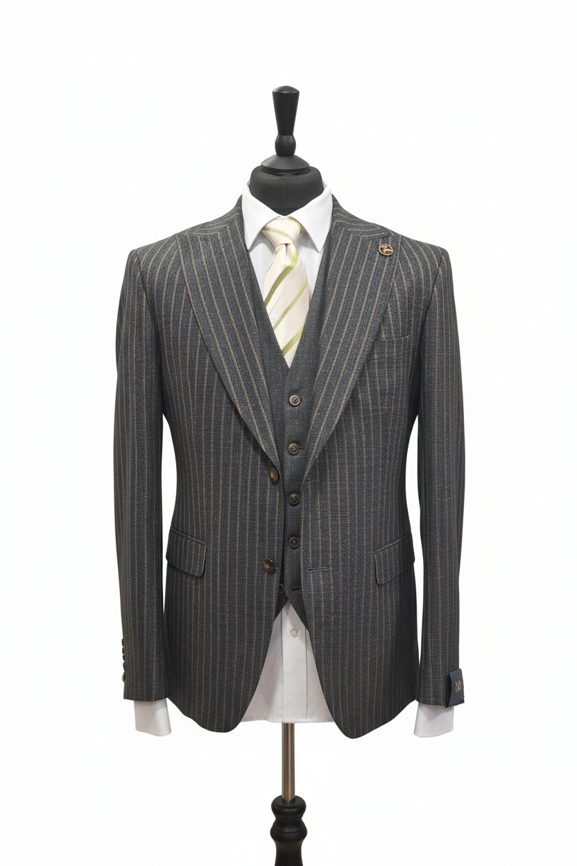 Costume homme 3 pièces à rayures gris : Charly