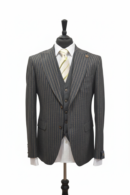 Costume homme 3 pièces à rayures gris : Charly