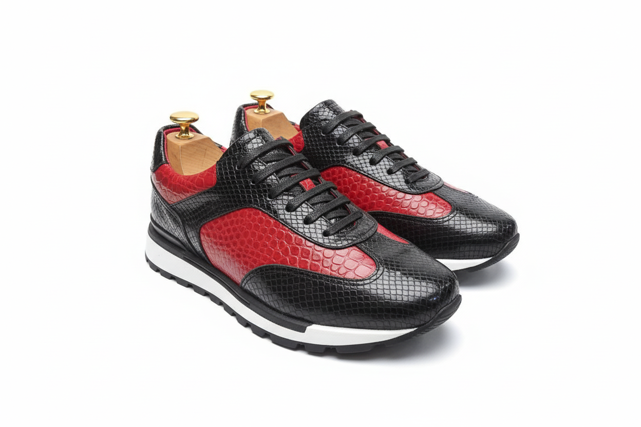 Sneakers bi-color rouge et noir patiné : John