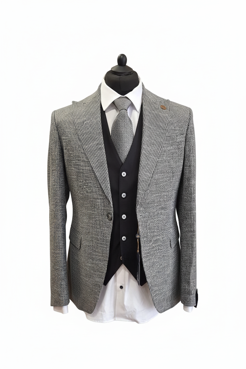 Costume homme 3 pièces gris et noir : Aldo
