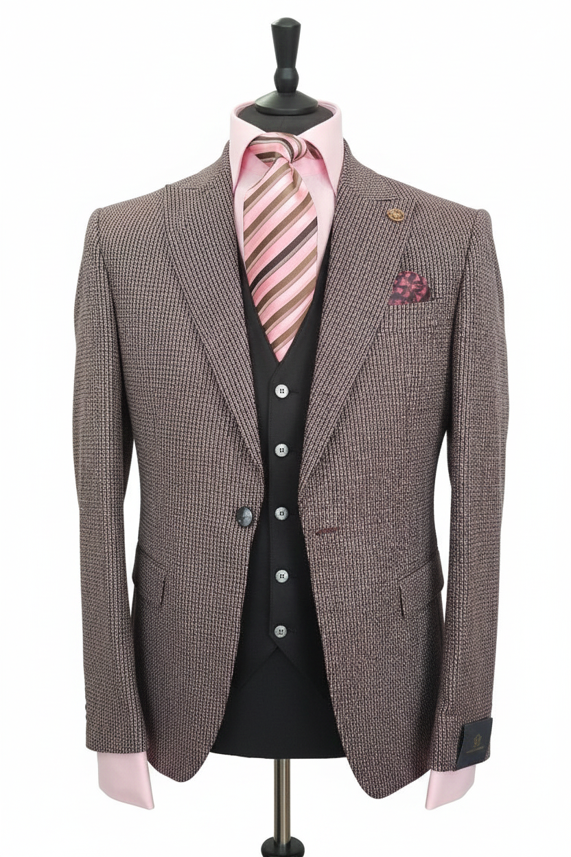 Costume homme 3 pièces bordeaux et noir : Aldo