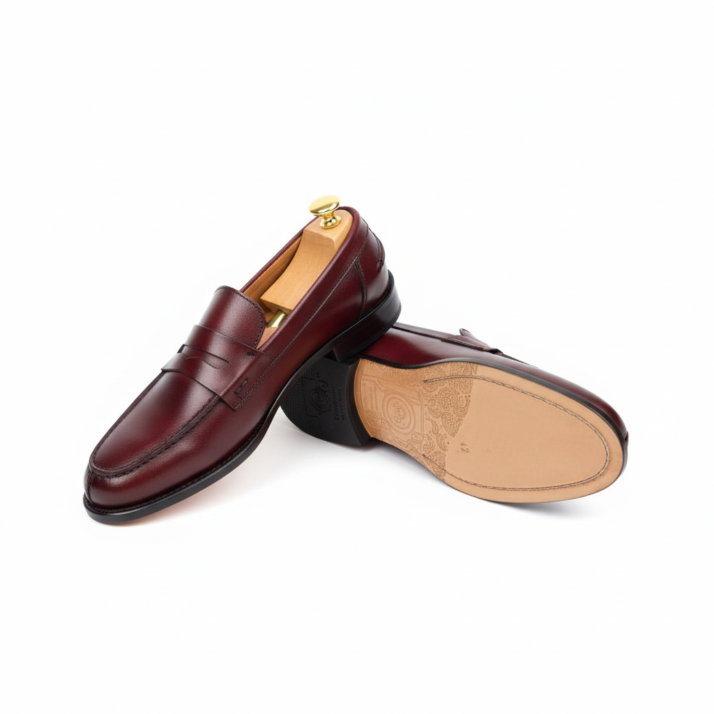 Mocassins bordeaux sur fond blanc