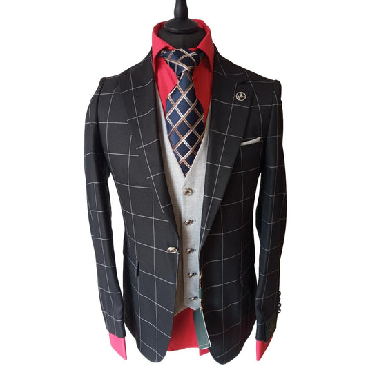 Costume homme à carreaux noir et gris - Milano