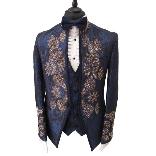 Costume de cérémonie homme 3 pièces bleu de nuit et or - Firenze